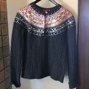 Oilily Sequined Cable Knit Gray Sweater, Size M